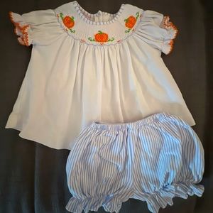 Petit Bebe Pumpkins Bishop Bloomer Set in Pima cotton - 12 month